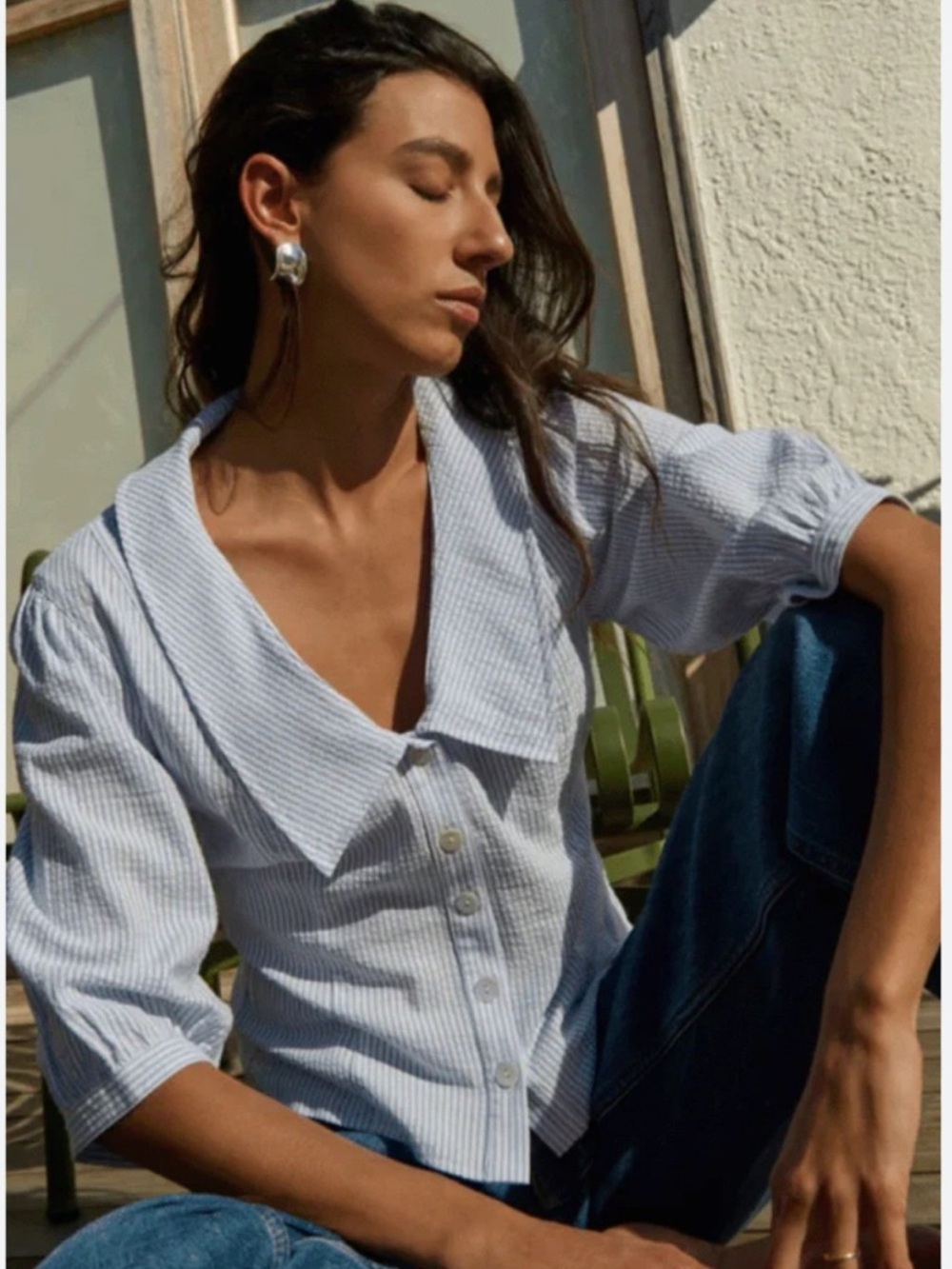 Nation LTD Light Blue & White Striped Button-Down Shirt
